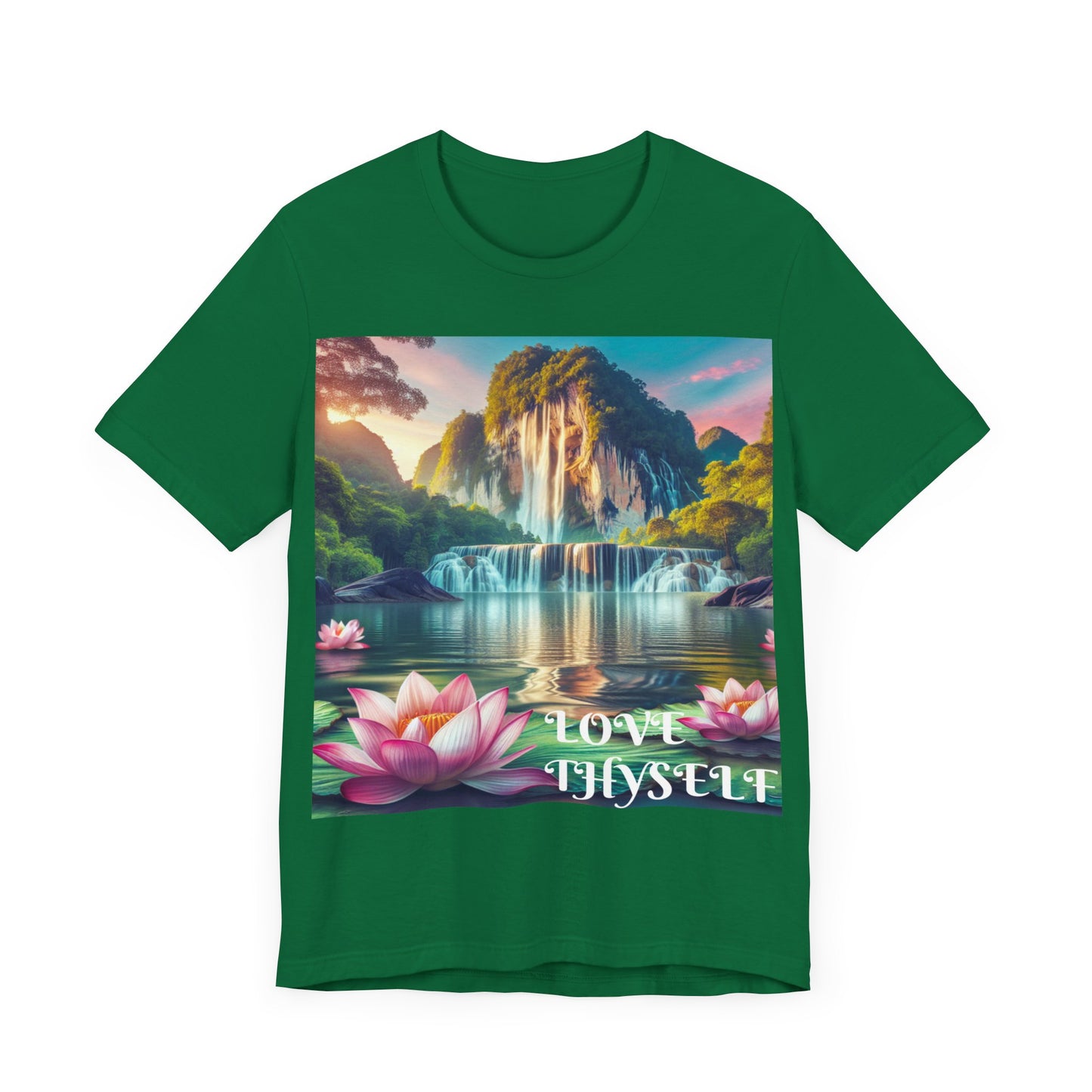 Tranquil Waterfall Printed Unisex Short Sleeve T-Shirt