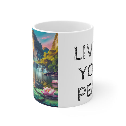 Tranquil Waterfall Printed White Mug