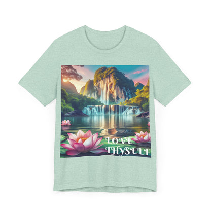 Tranquil Waterfall Printed Unisex Short Sleeve T-Shirt