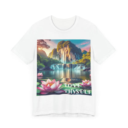 Tranquil Waterfall Printed Unisex Short Sleeve T-Shirt