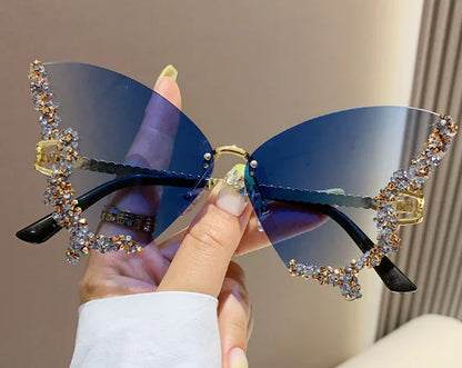 Rimless Diamond Butterfly Sunglasses